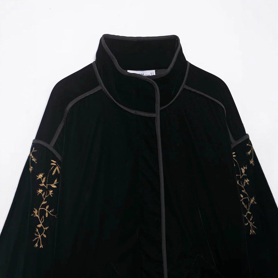 Ladies' velour bomber jacket with embroidered sleeves and stand-up collar Mune Fashion