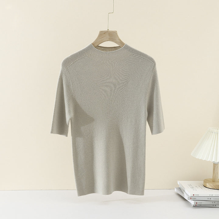 Women's short sleeve fine knit pullover with round neck and slim fit Mune Fashion