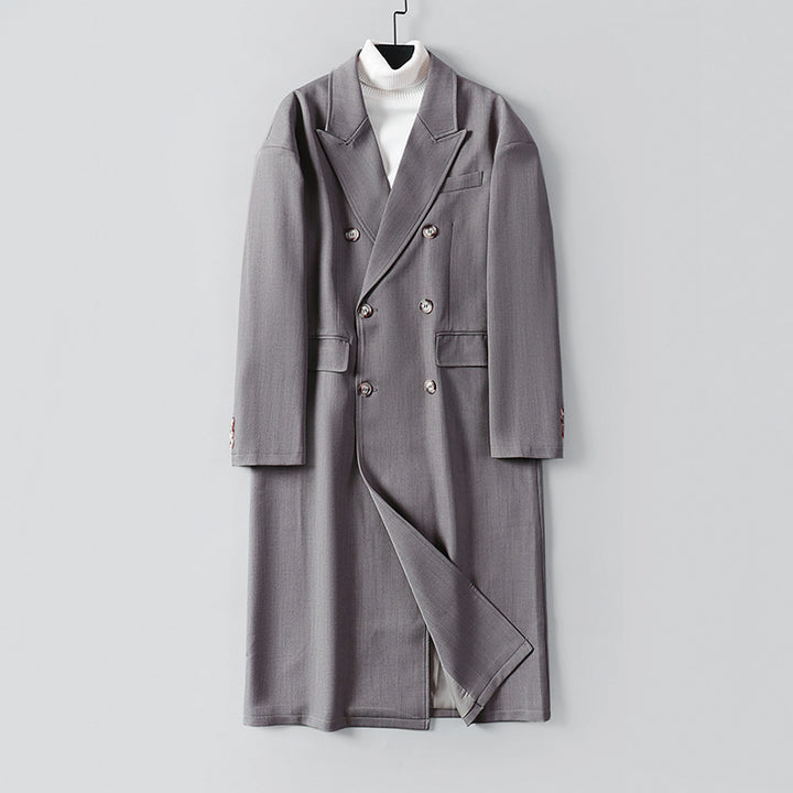 Men's Double-Breasted Longline Coat made of Wool Blend with Narrow Shawl Collar Mune Fashion