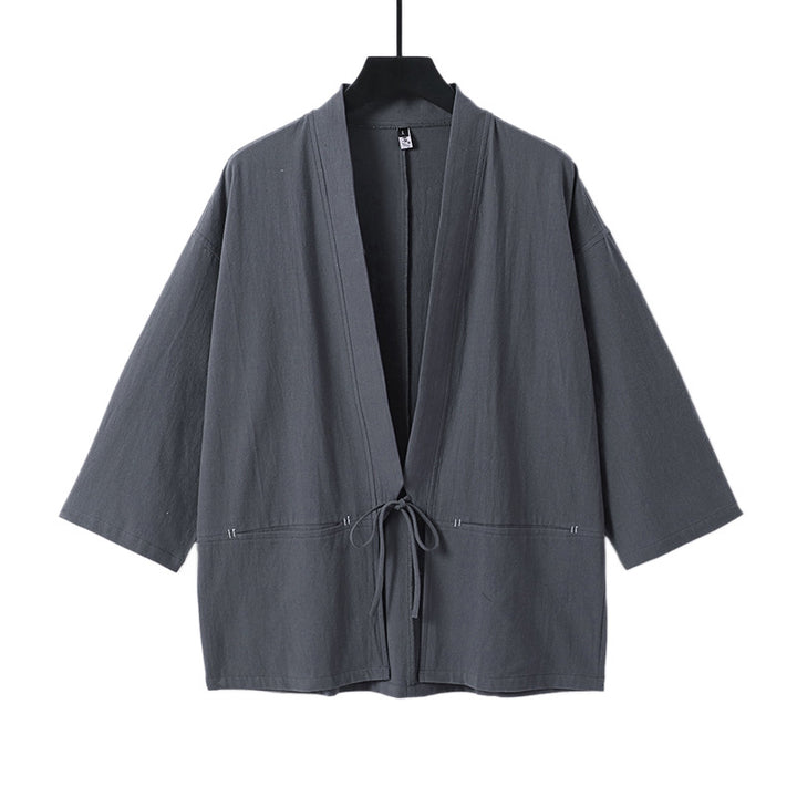 Women's Relaxed Kimono Cardigan made of Cotton Blend with Drawstring and Hip Pockets Mune Fashion