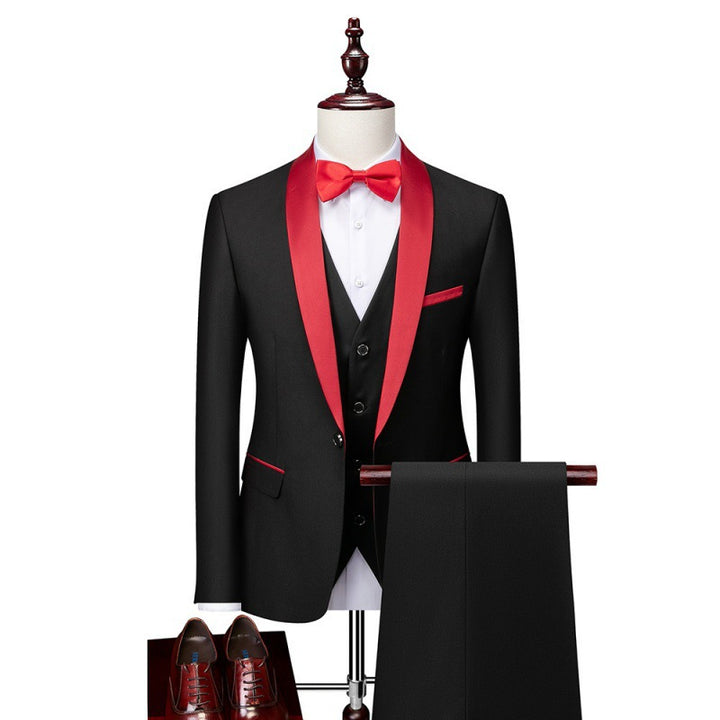 Men's three-piece tuxedo set with shawl collar, tailored vest, and slim fit Mune Fashion