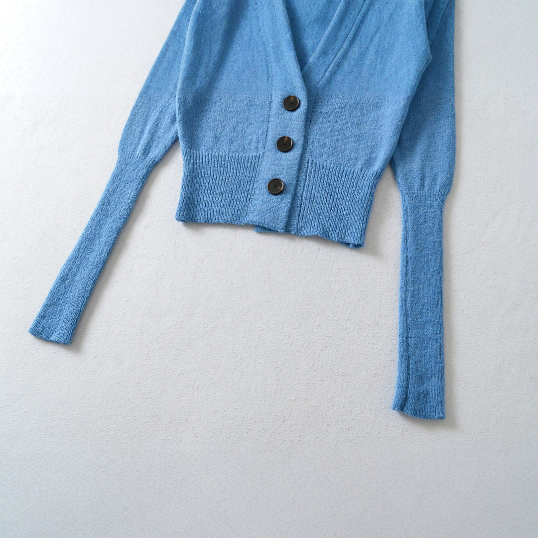 Women's Cropped Tailored Cardigan with Shawl Collar and Large Decorative Buttons Mune Fashion
