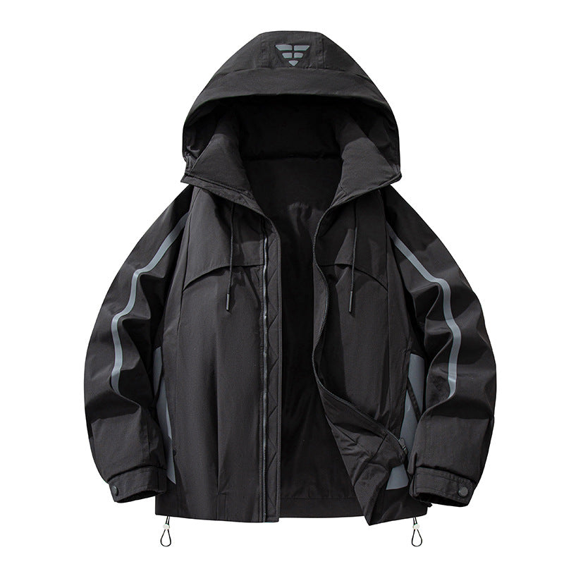 Unisex padded outdoor utility jacket with hood and reflective stripes Drune