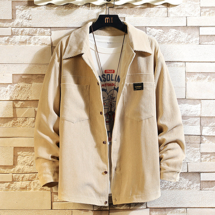 Men's casual corduroy overshirt jacket with button placket and patch chest pockets Mune Fashion