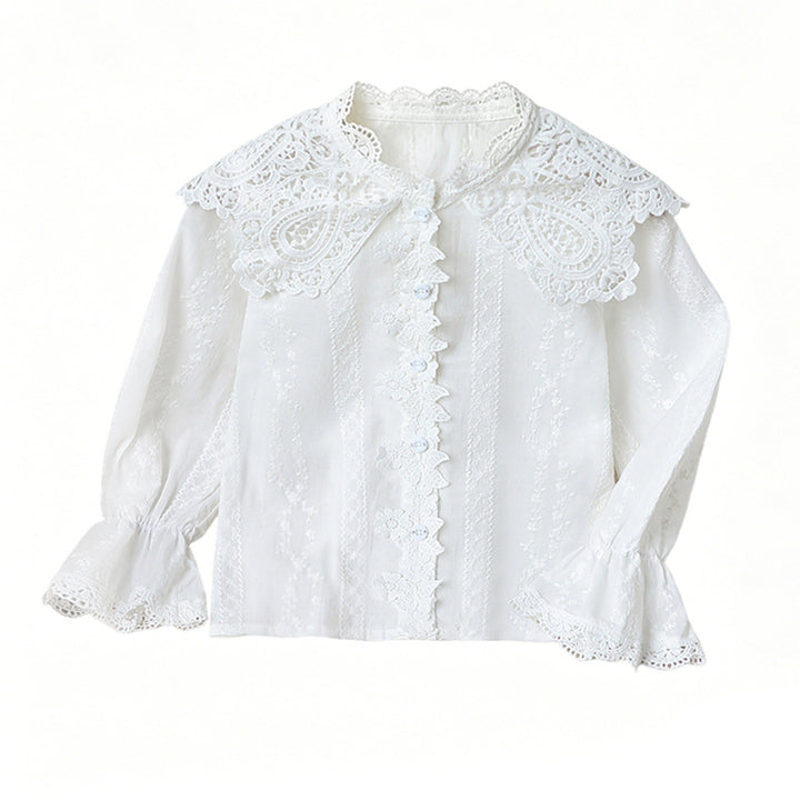 Girls elegant blouse with ruffled collar and lace accents Mune Fashion