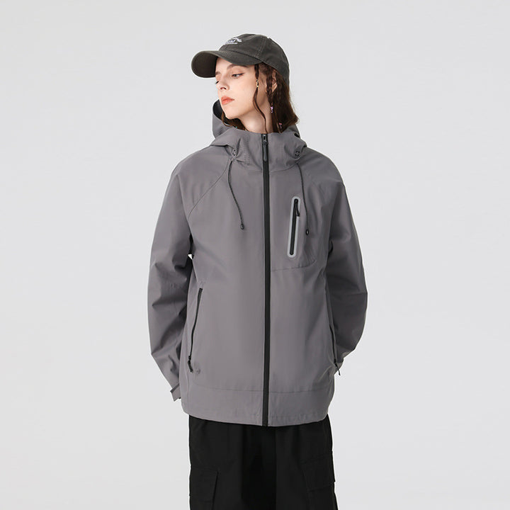 Men's Waterproof Softshell Rain Jacket with Adjustable Hood and Chest Zip Drune