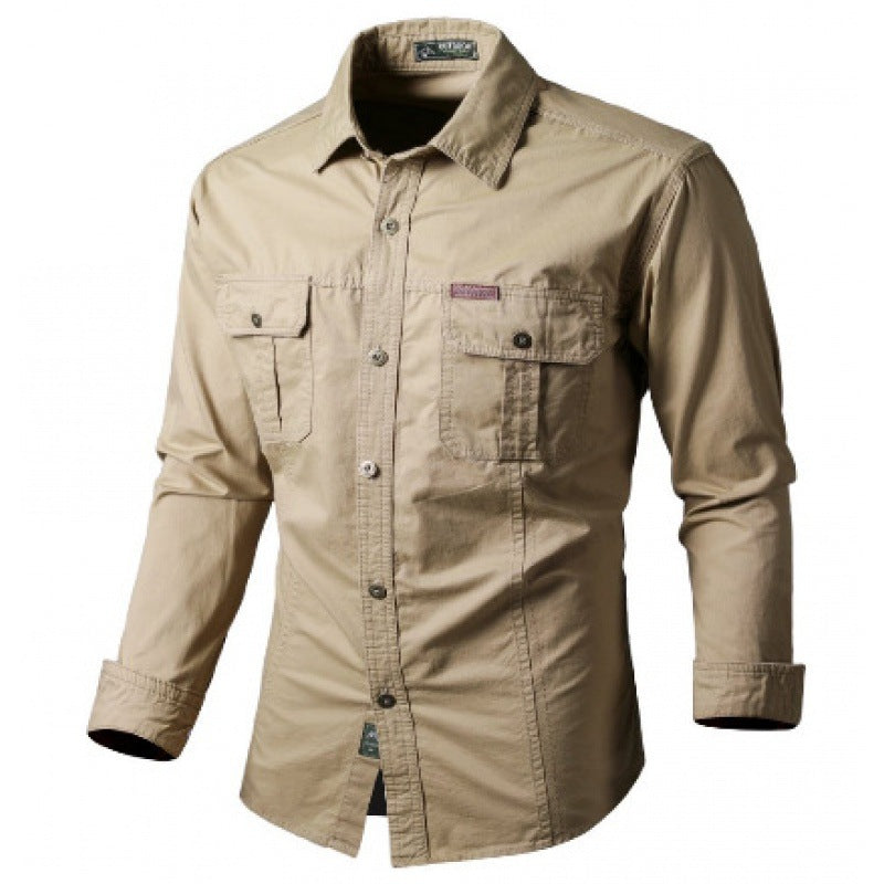Men's Long Sleeve Work Shirt with Double Chest Pockets and Durable Twill Mune Fashion