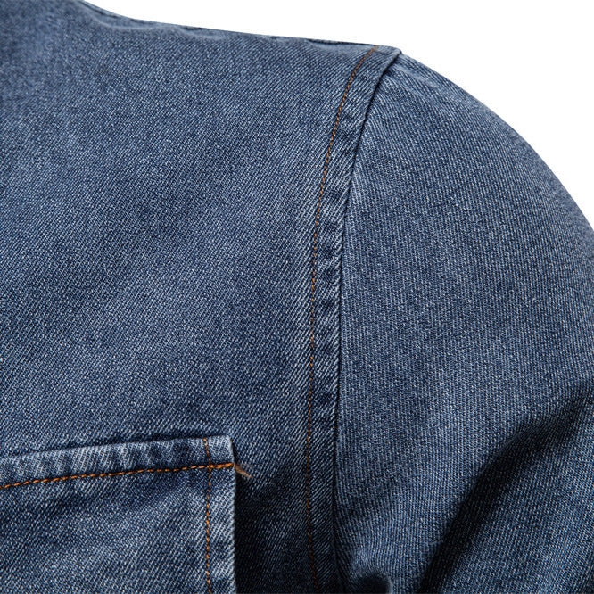 Men's tailored denim shirt with Kent collar, patch chest pockets and contrast stitching Mune Fashion