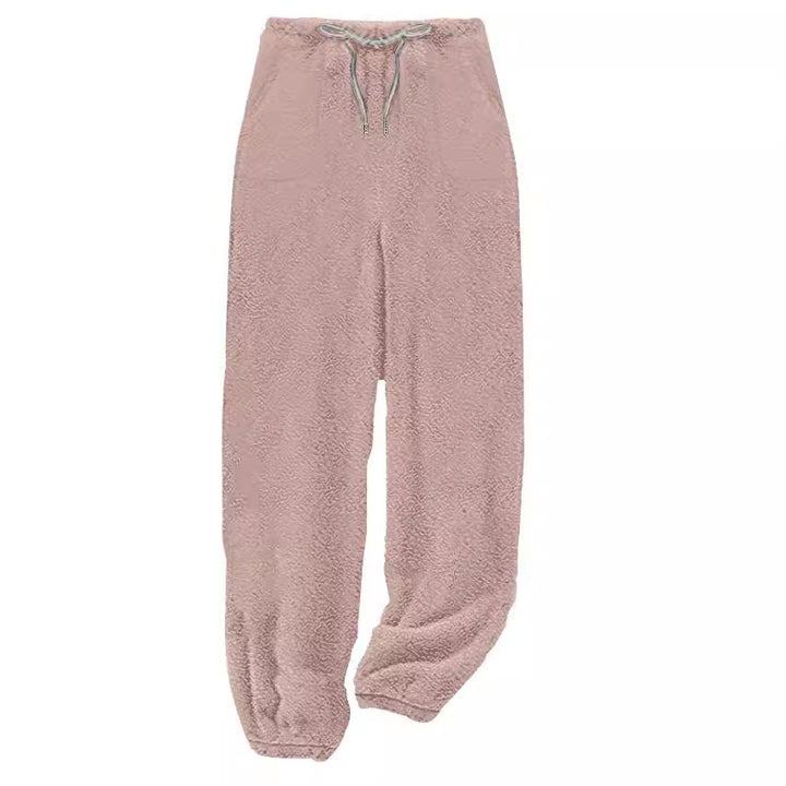 Women's cozy Sherpa fleece lounge pants with drawstring, high waist and elastic cuffs Mune Fashion