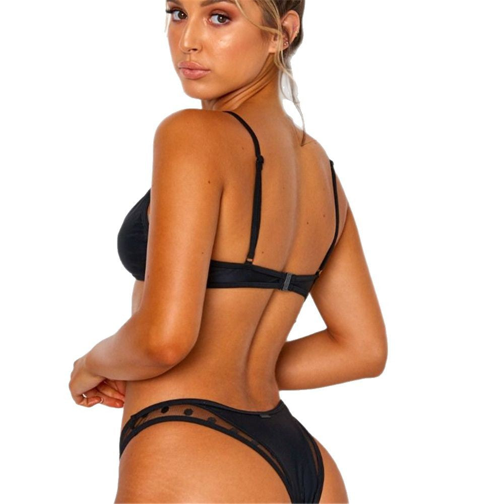Women Triangle Bikini with Transparent Inserts and Adjustable Straps Mune Fashion