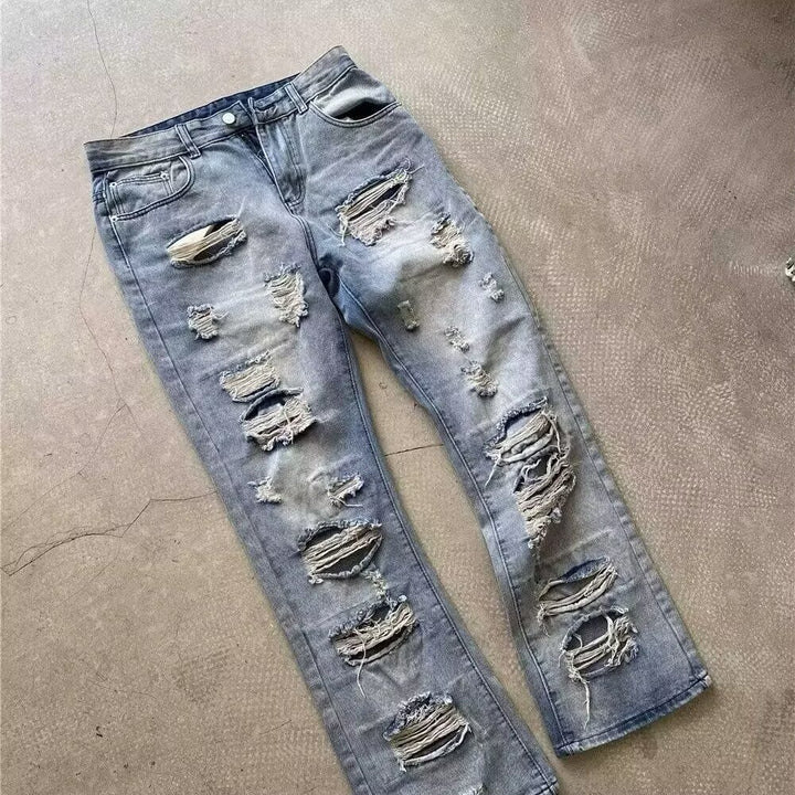 Men's Extra Wide Ripped Baggy Jeans with Deep Crotch and Pronounced Destroyed Details Mune Fashion