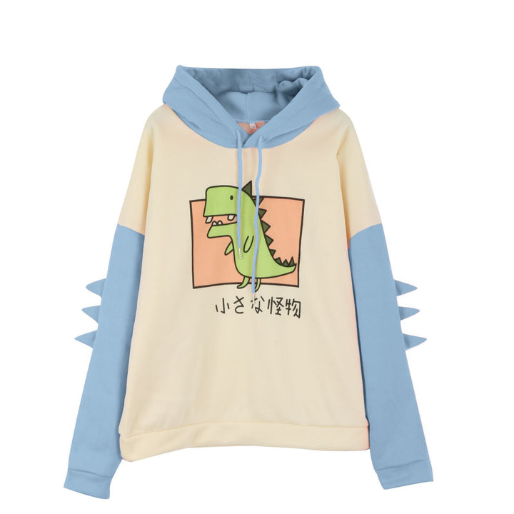 Women's Hooded Sweater with Three-Dimensional Back Details and Cute Dinosaur Print Mune Fashion
