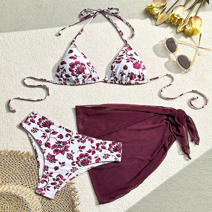Women's bikini set with floral design and casual overlay skirt Mune Fashion