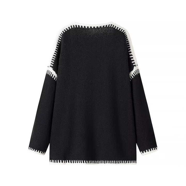 Women's Oversized Cardigan with Contrasting Crochet Edge and Dropped Shoulder Mune Fashion