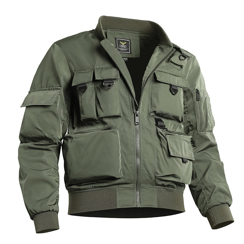Men's tactical bomber jacket with multiple pockets, water-repellent material and ribbed cuffs Mune Fashion