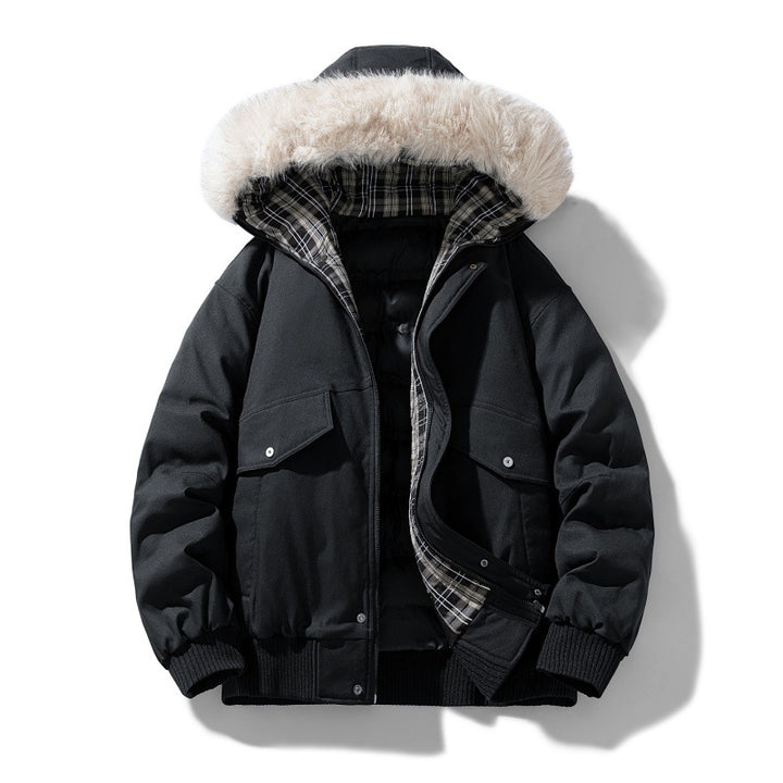 Men's short parka with padded lining, detachable hood, and patch pockets Mune Fashion
