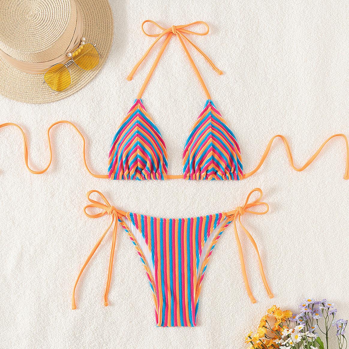 Women's Triangle Bikini with refined stripes and playful bows Mune Fashion