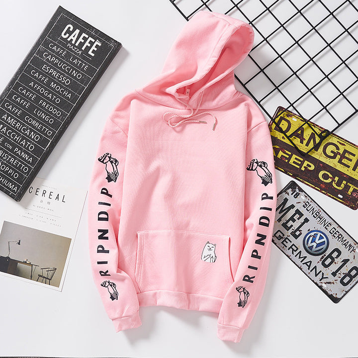 Women's hoodie with striking sleeve print, kangaroo pocket and relaxed fit Mune Fashion
