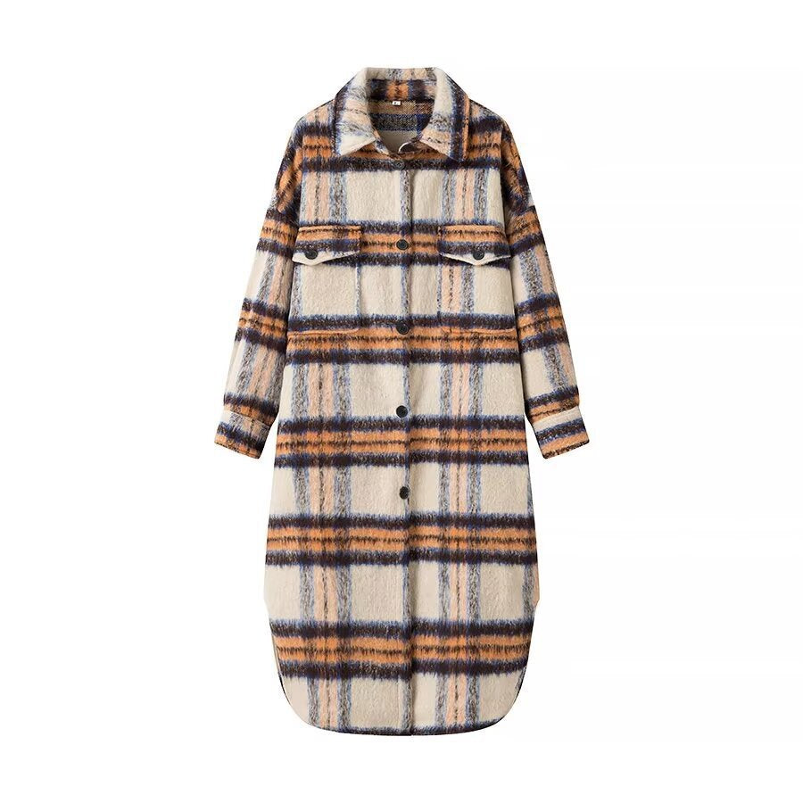 Women's Oversize Shirt Dress Coat made of Wool Blend with Check Pattern Mune Fashion