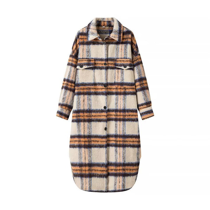 Women's Oversize Shirt Dress Coat made of Wool Blend with Check Pattern Mune Fashion