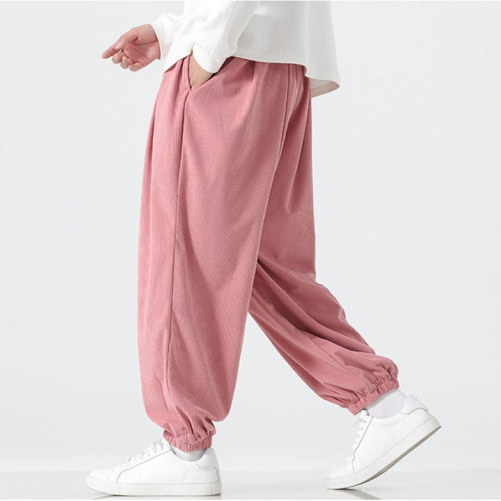 Men's Wide Cord Trousers in Balloon Cut with Drawstring and Elastic Cuff Mune Fashion