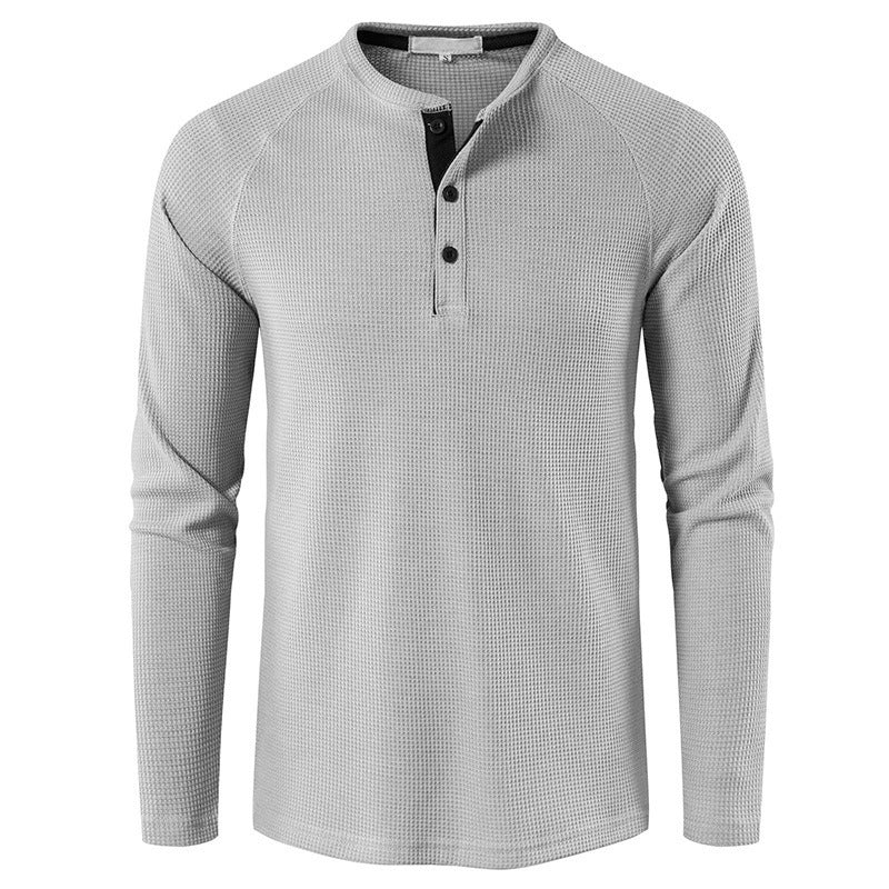 Men's structured henley long-sleeve shirt with waffle texture, half-button placket, and raglan sleeves Mune Fashion