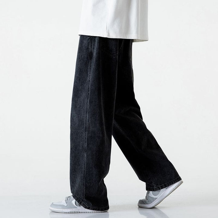 Men's Comfort Denim Pants with Elastic Waistband, Contrast Drawstring and Straight Oversized Leg Mune Fashion