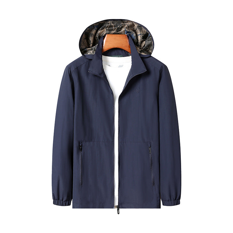 Men's Lightweight Hooded Shell Jacket with Water-Repellent Microfiber and Concealed Zipper Pockets Mune Fashion