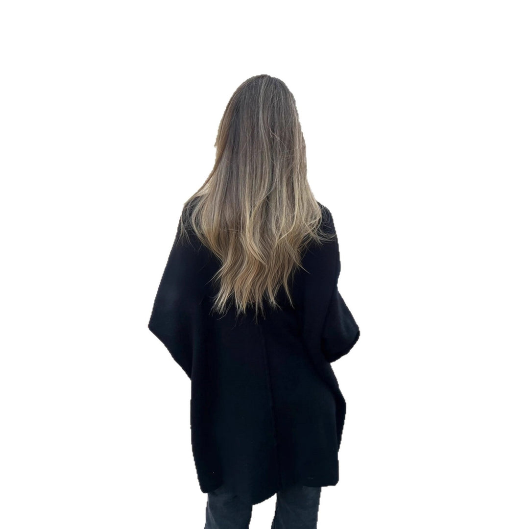 Women Oversized Knit Coat-Cardigan with Sewn Pockets and Decorative Buttons Mune Fashion