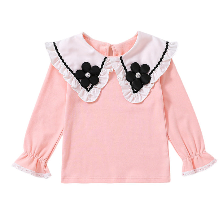 Women's blouse with large collar and floral appliqués Mune Fashion
