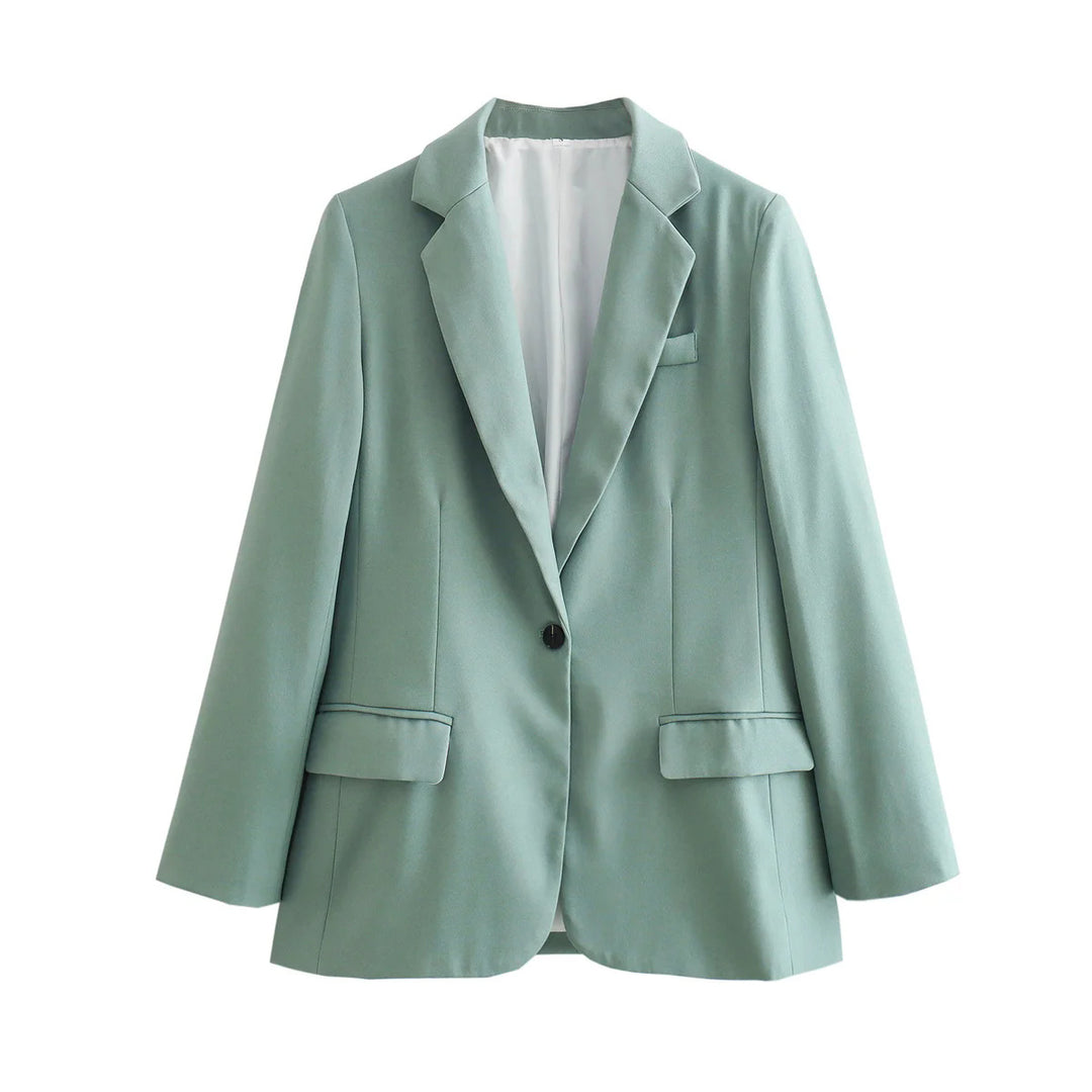 Women tailored houndstooth blazer with lapel collar, pockets, and single-button closure Mune Fashion