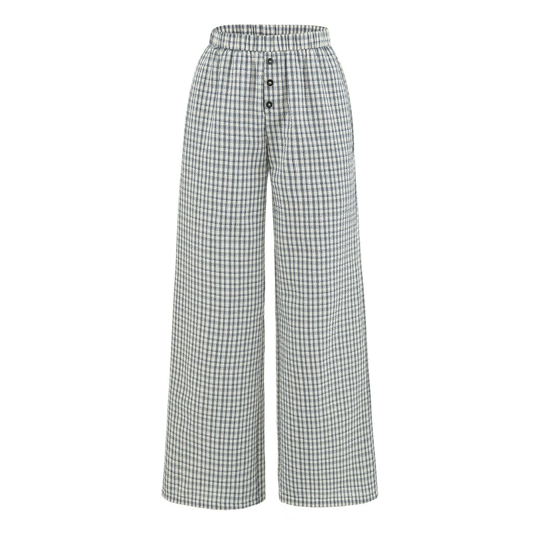 Women's wide high palazzo pants with elastic waistband and button placket Mune Fashion