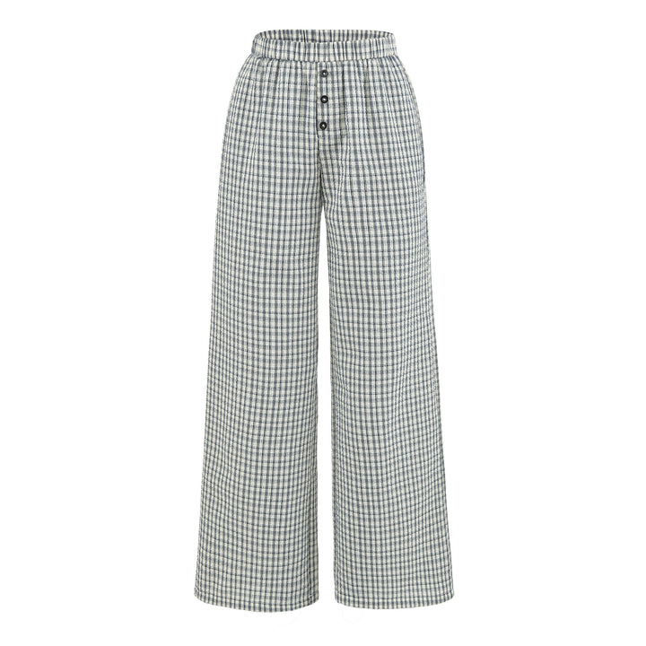 Women's wide high palazzo pants with elastic waistband and button placket Mune Fashion