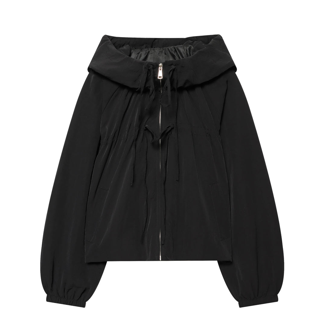 Ladies Hooded Cropped Outdoor Jacket with Drawstring and Elastic Hem Mune Fashion