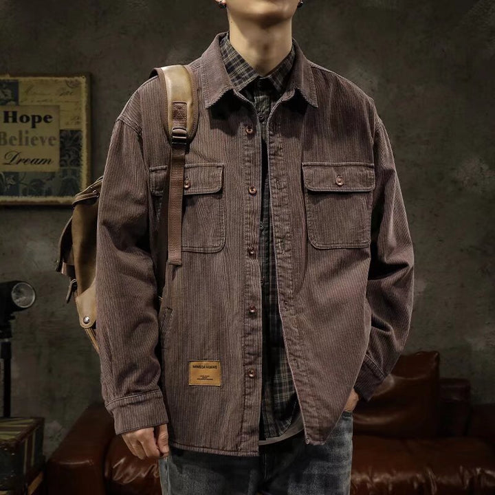 Men's corduroy overshirt jacket with patch chest pockets and relaxed oversized fit Mune Fashion