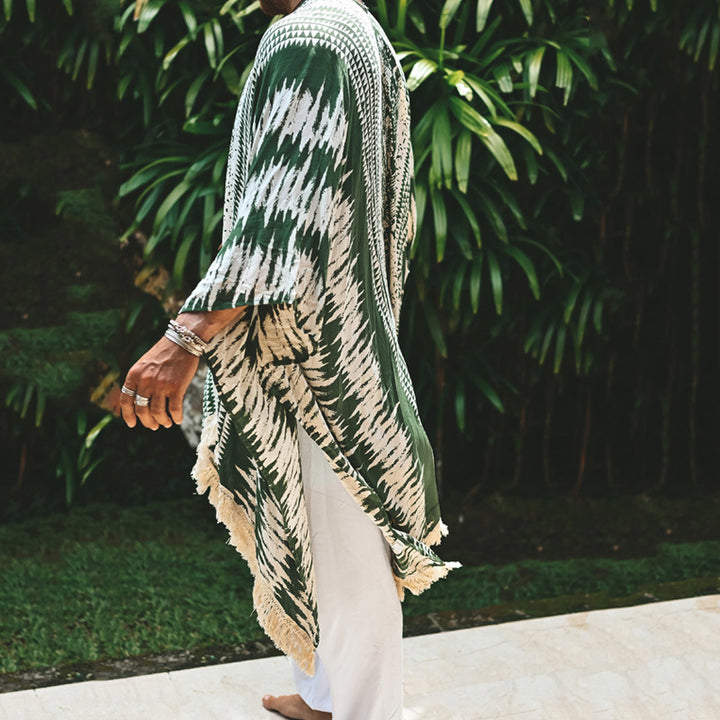 Men's lightweight beach poncho in kimono style with fringe Mune Fashion