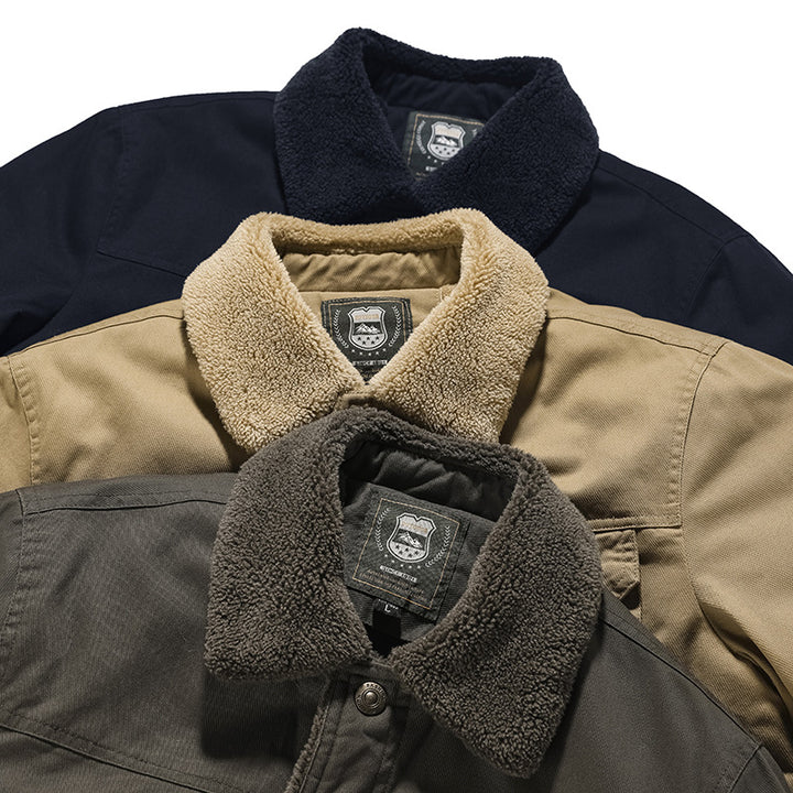 Men's Canvas Field Jacket with Teddy Lining, Chest Pocket and Snap Closure Mune Fashion