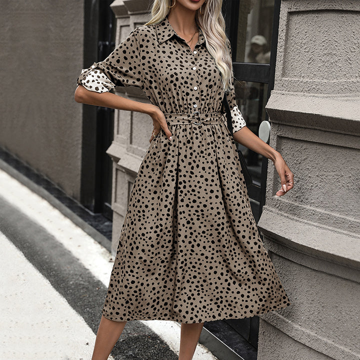 Women's shirt dress with waist tie, three-quarter sleeves, and side slit Mune Fashion