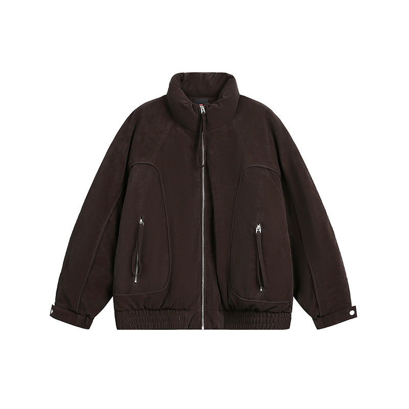 Men's Oversized Padded Bomber Jacket with Stand-Up Collar, Zipper Pockets, and Elastic Hem Mune Fashion