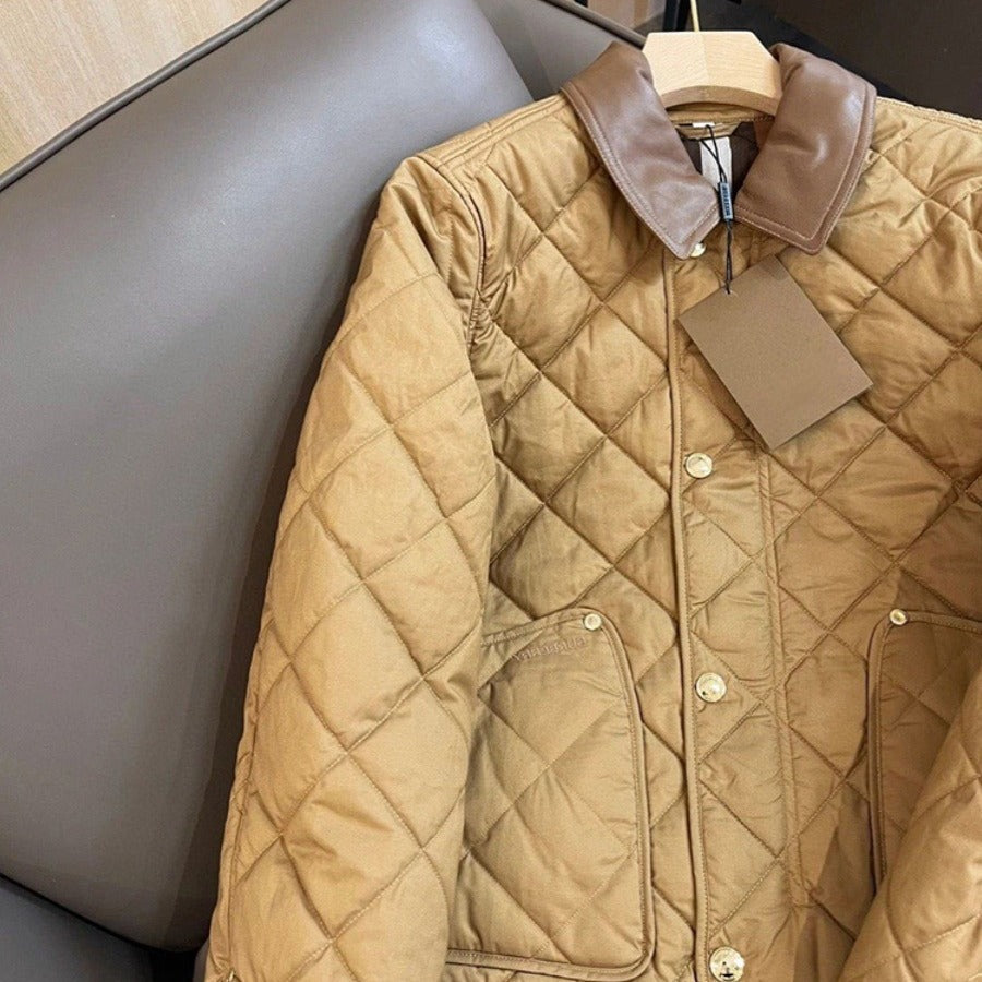 Women's quilted transitional jacket with leather collar Mune Fashion