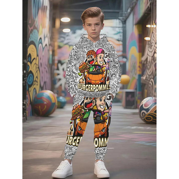 Unisex nan children's jogging suit with hoodie and detailed car print Mune Fashion