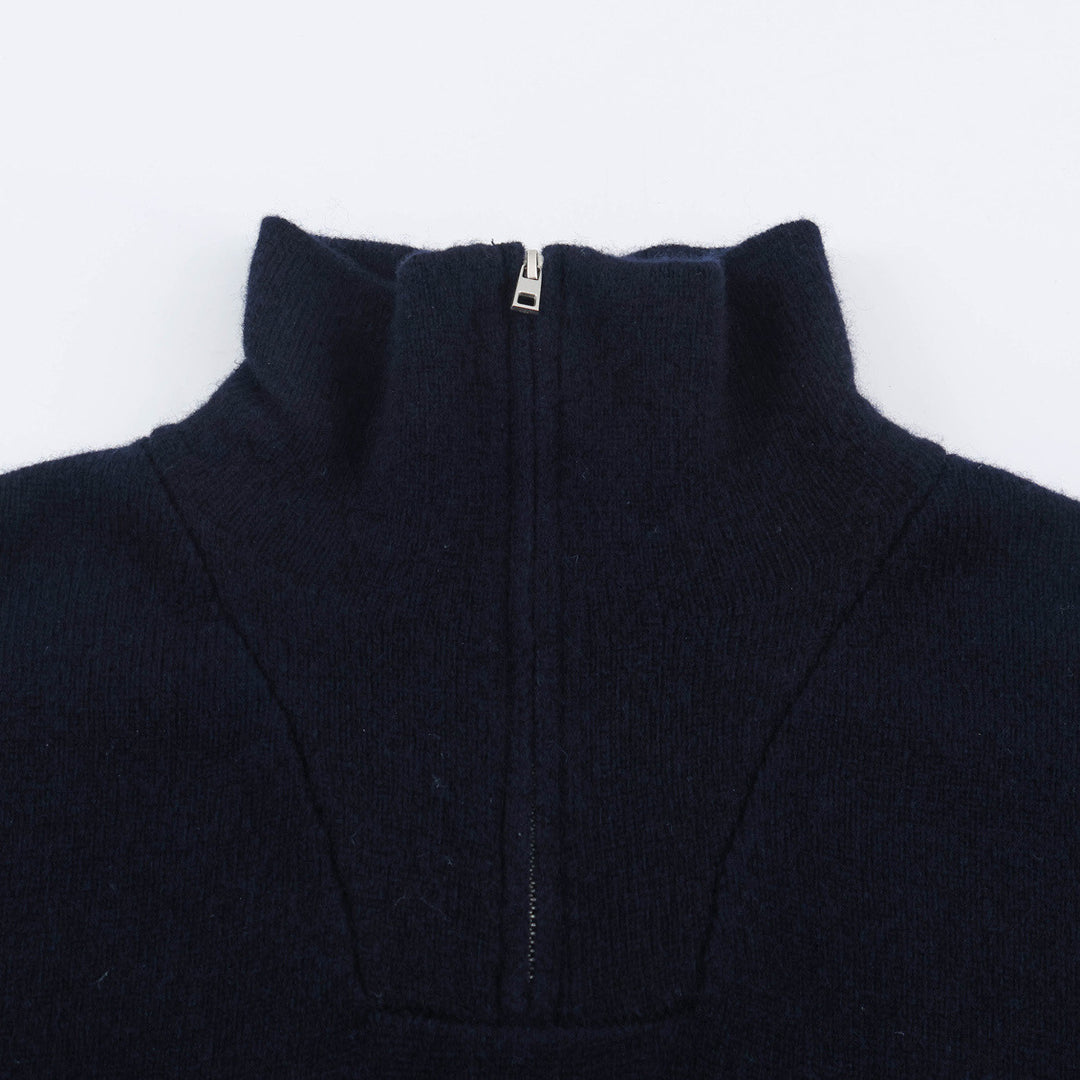 Women's fine knit pullover with stand-up collar, half zipper and zip sleeves Mune Fashion