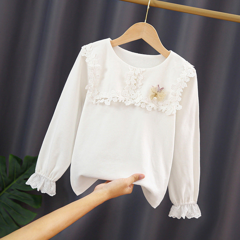 Girls fashionable sweatshirt with floral lace insert Mune Fashion