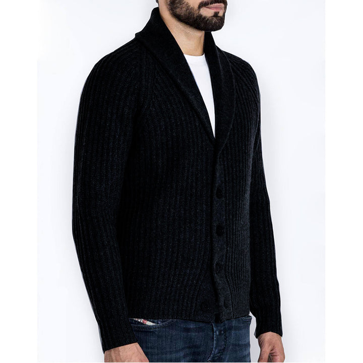 Men's ribbed cardigan with shawl collar and continuous button placket Mune Fashion