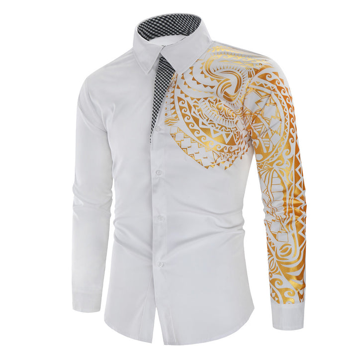 Men's narrow-cut shirt with Polynesian print, contrast collar and sleeve motif Mune Fashion