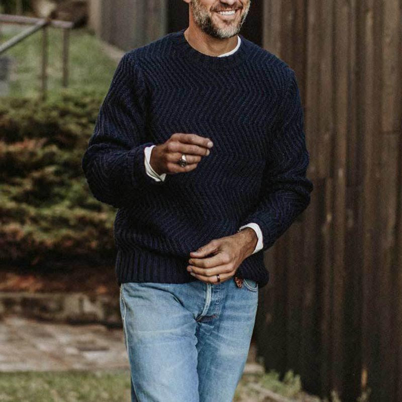 Men's chunky knit sweater with zigzag structure and round neckline Mune Fashion