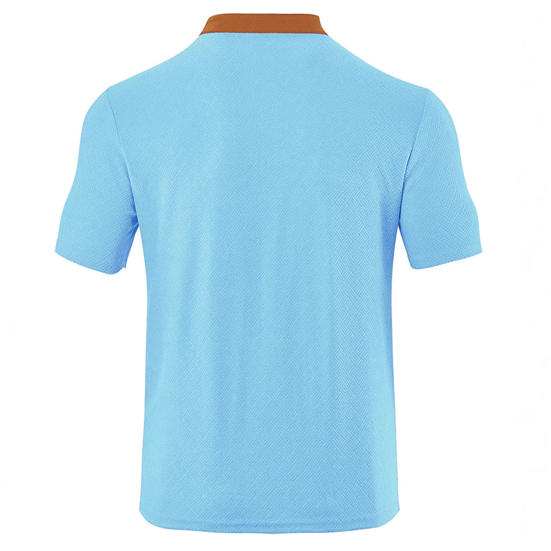 Men's slim short sleeve Henley polo shirt with Mandarin collar and fine jacquard texture Mune Fashion