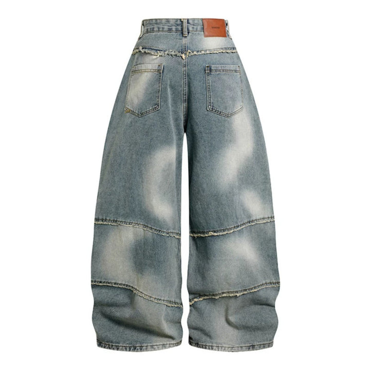 Women's High-Waisted Wide-Cut Destroy Jeans with Fringe Seam Details Mune Fashion
