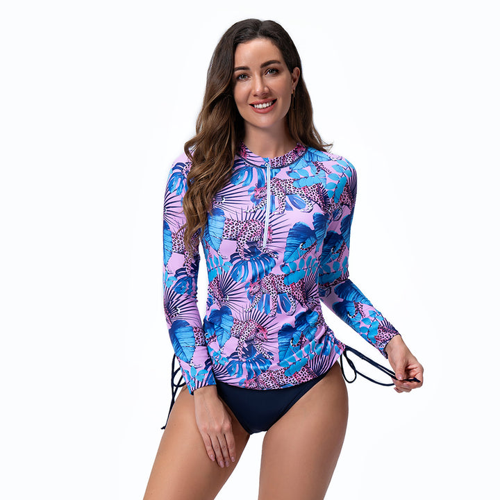 Women's Sporty Long Sleeve Rashguard with Floral Pattern Mune Fashion