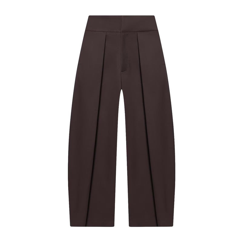 Women's Wide Pleated Jersey Pants with High Waist and Crease Mune Fashion